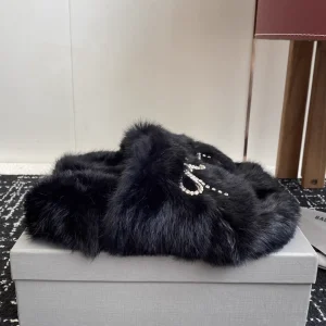 Balenciaga 25ss Mink Fur Slide Slippers with Rhinestone Bow image 1