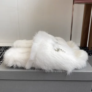 Balenciaga 25ss Fall Winter Fur Slippers with Rhinestone Bow image 1