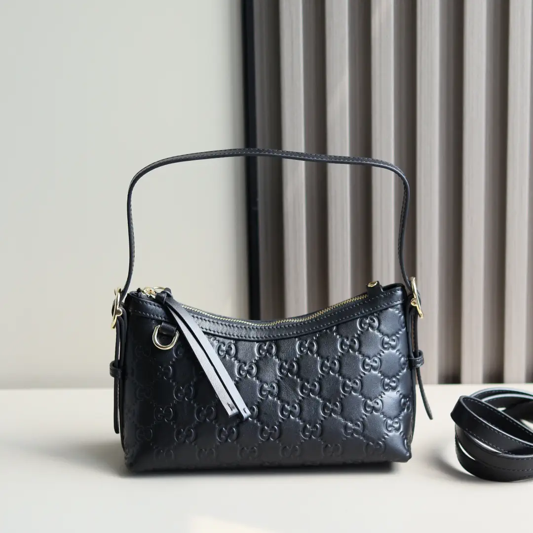 Gucci GG Emblem Monogram Embossed Leather Shoulder Bag image 1