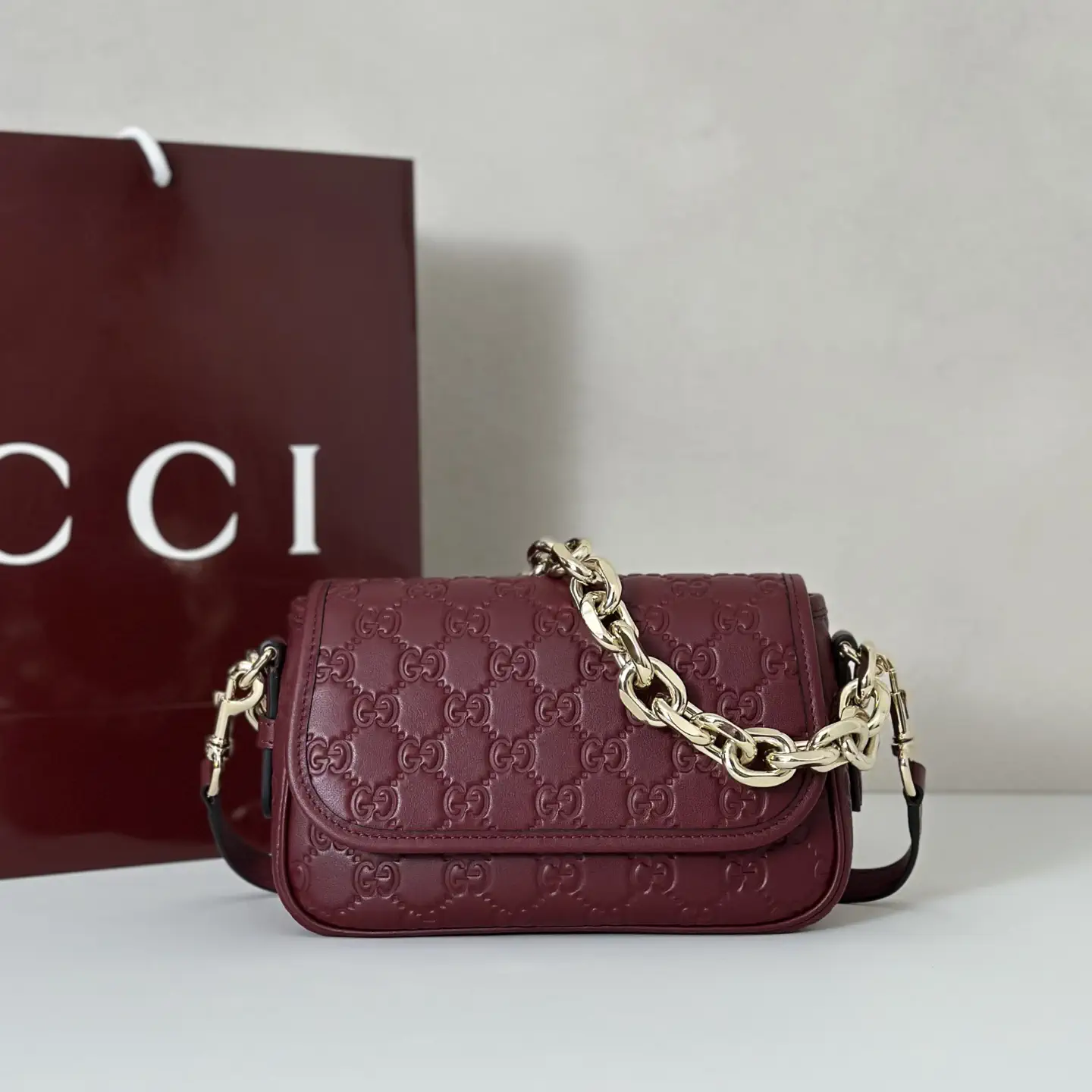 Gucci Monogram Embossed Chain Shoulder Bag image 1