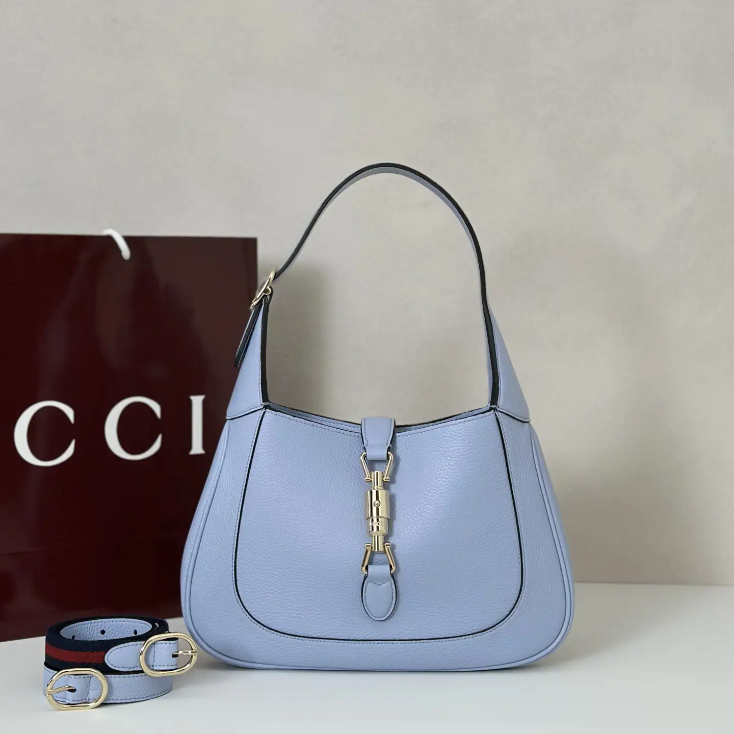Gucci Light Blue Pebbled Leather Shoulder Bag image 1