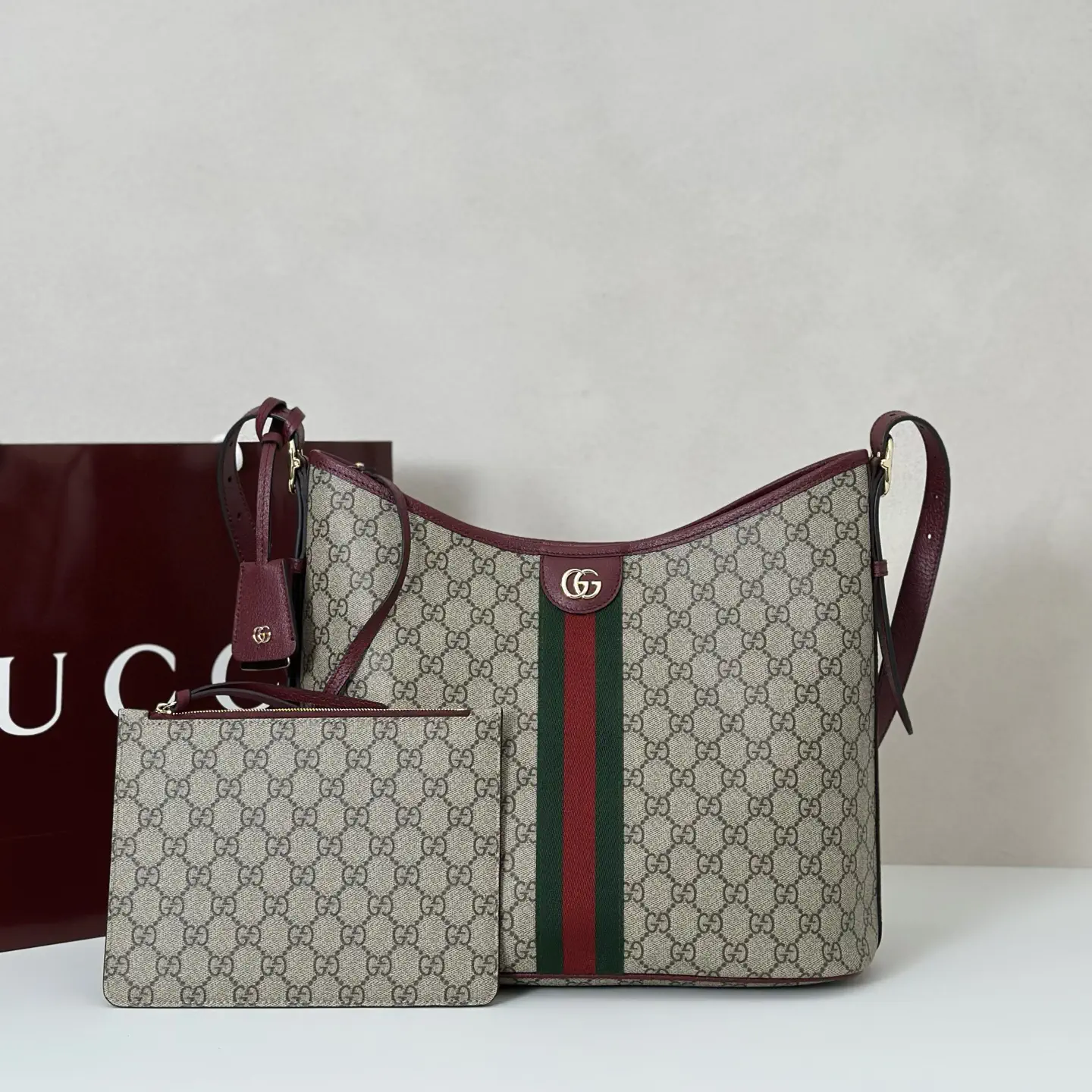 Gucci Monogram Shoulder Bag with Web Stripe image 1