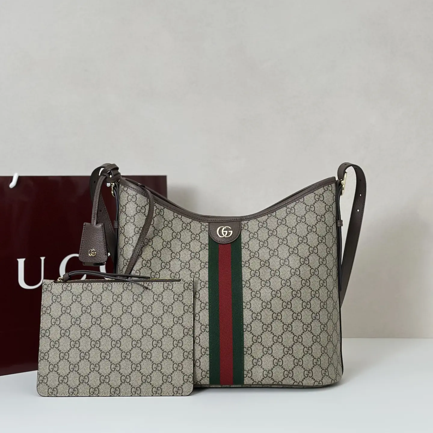 Gucci Monogram Shoulder Bag with Web Stripe image 1