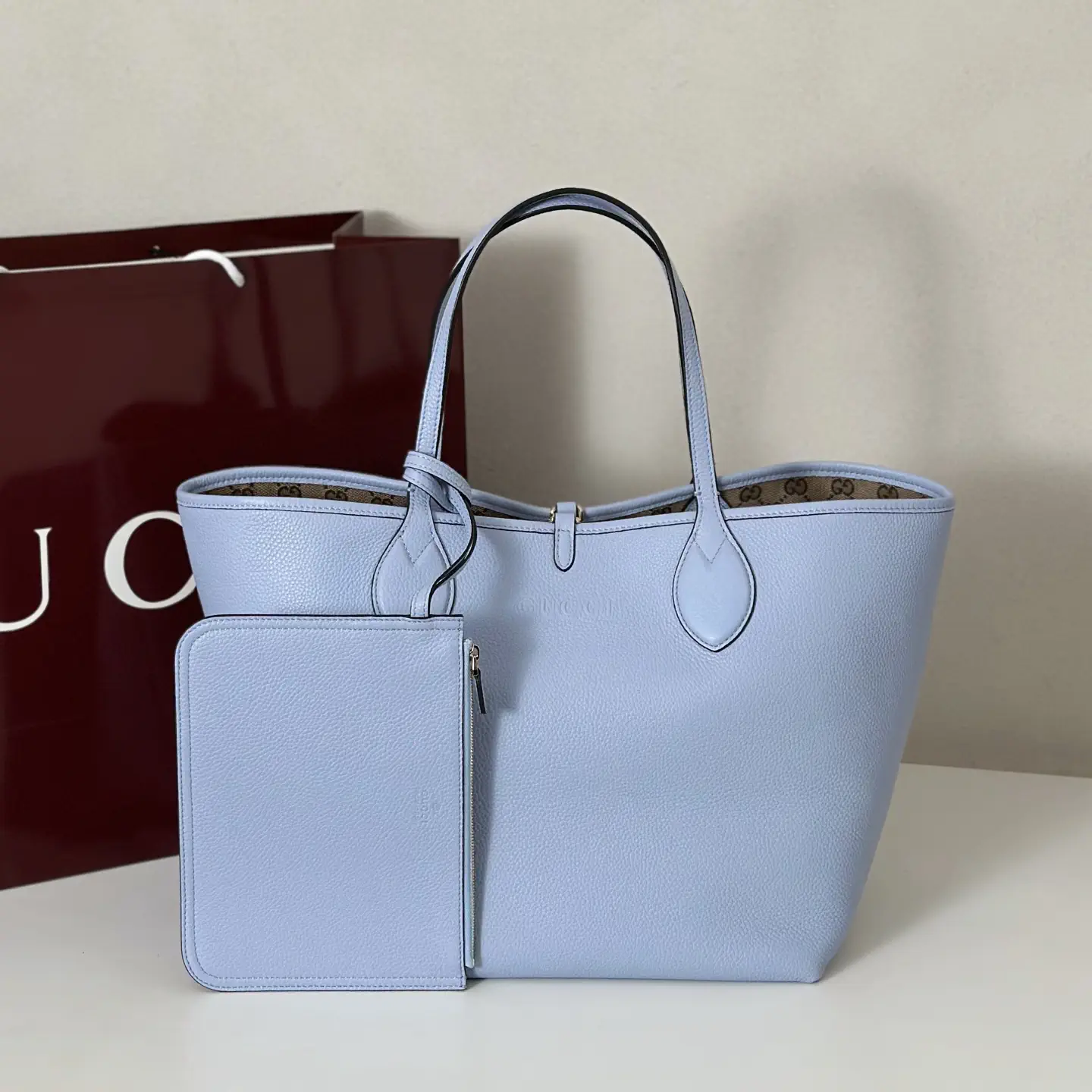 Gucci Light Blue Tote Bag with Matching Zip Pouch image 1