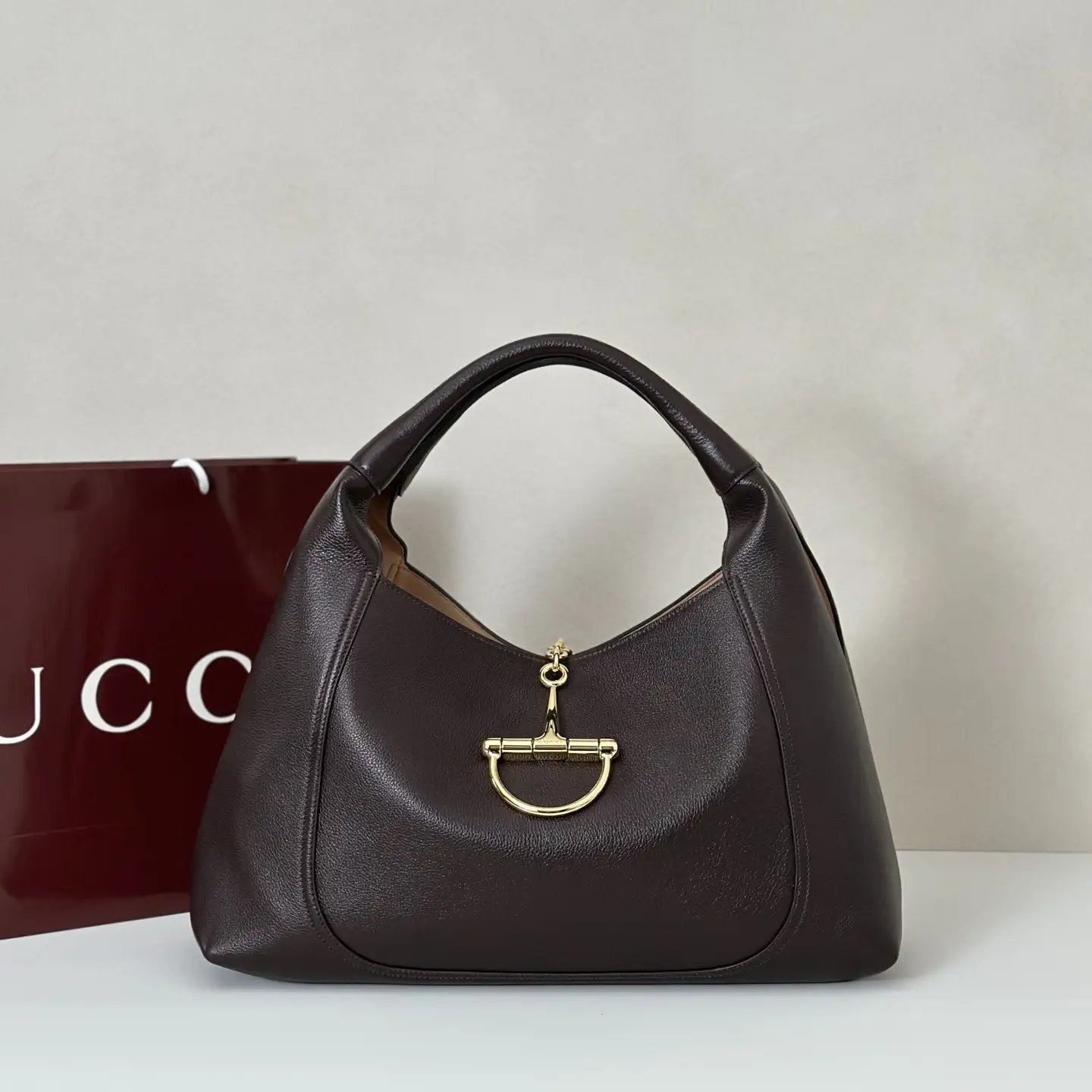 Gucci Dark Brown Leather Hobo Shoulder Bag image 1