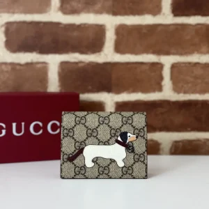 Gucci Monogram Card Holder with Dog Appliqué image 1