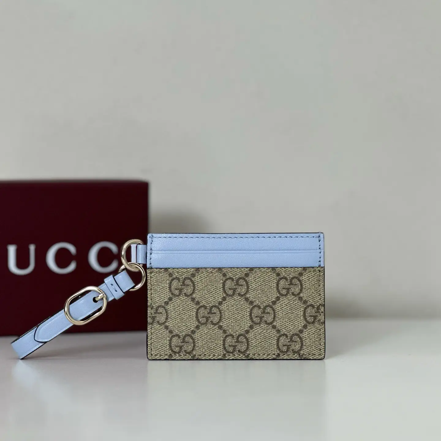 Gucci Monogram Card Holder with Light Blue Trim image 1