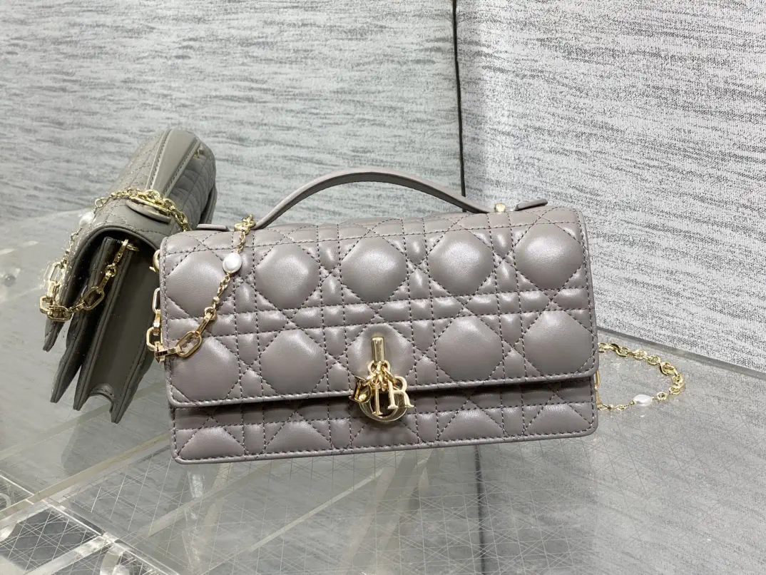 Dior Quilted Top Handle Bag with Pearl Chain image 1