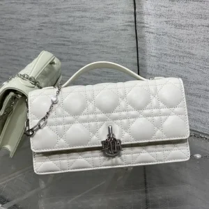Dior White Quilted Top Handle Bag with Pearl Chain image 1