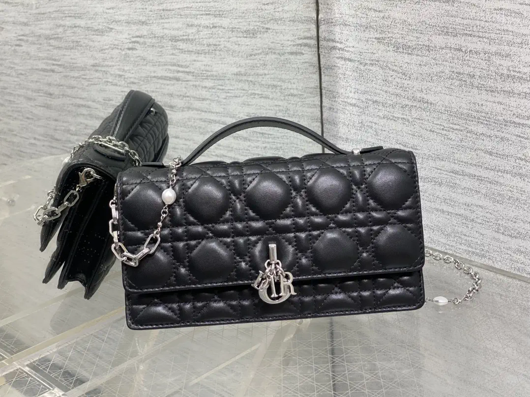 Dior Quilted Top Handle Bag with Pearl Chain image 1