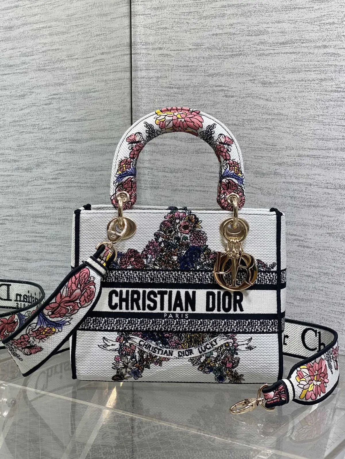 Dior Floral Embroidered Top Handle Bag image 1