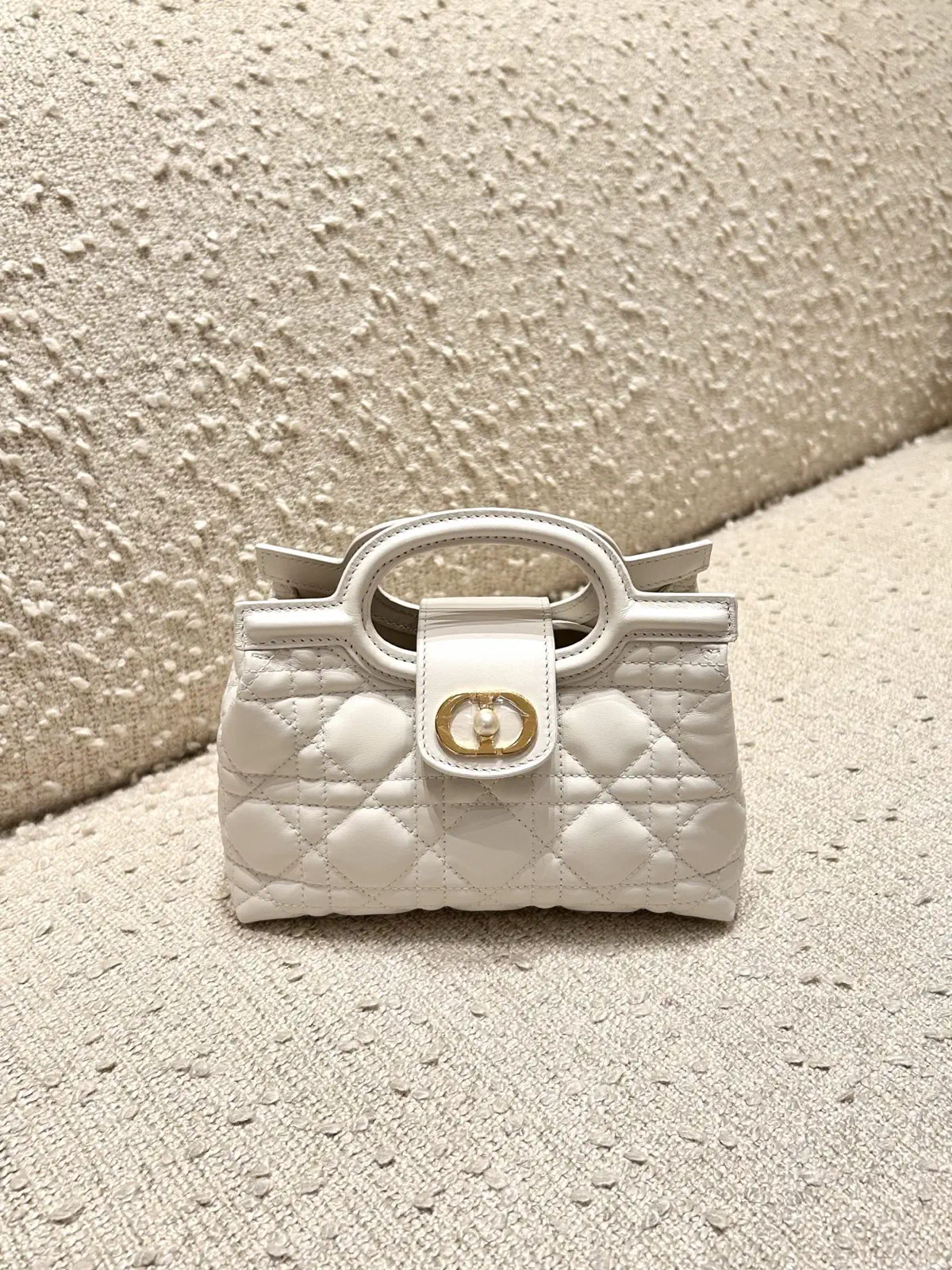 Dior White Quilted Jolie Top Handle Mini Bag image 1