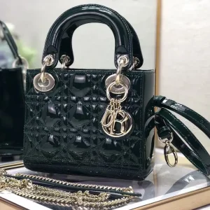 Dior Dark Green Quilted Patent Lady Top Handle Bag image 1