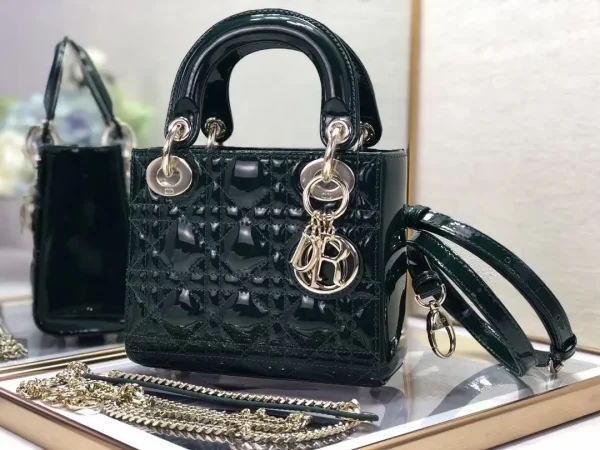 Dior Dark Green Quilted Patent Lady Top Handle Bag image 1