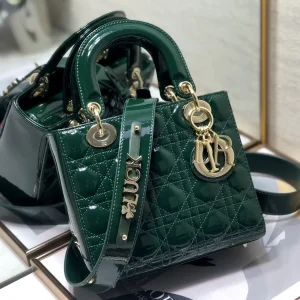 Dior Dark Green Quilted Patent Top Handle Bag image 1