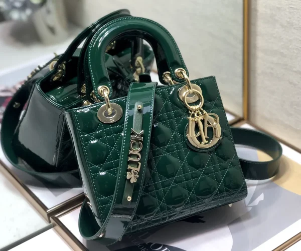 Dior Dark Green Quilted Patent Top Handle Bag image 1