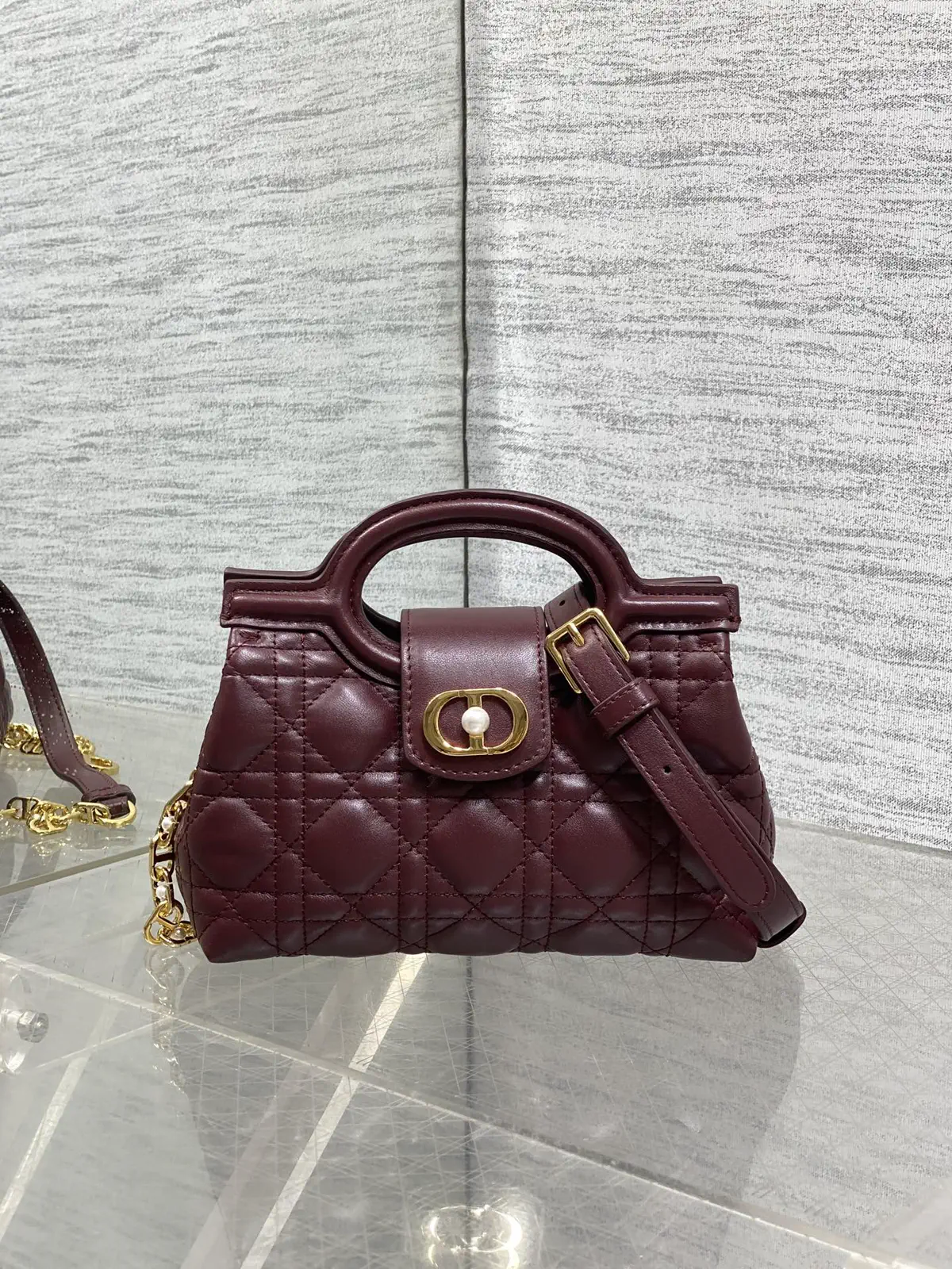 Dior Burgundy Quilted Jolie Top Handle Bag image 1