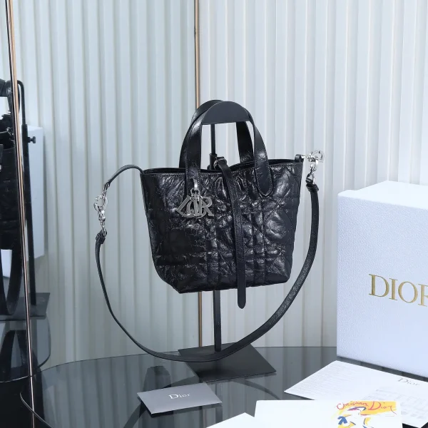 Dior Black Quilted Top Handle Bag with Detachable Shoulder Strap image 1
