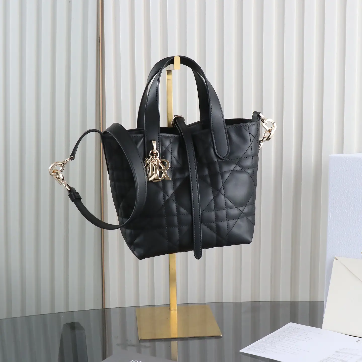 Dior Black Quilted Top Handle Bag with Detachable Shoulder Strap image 1