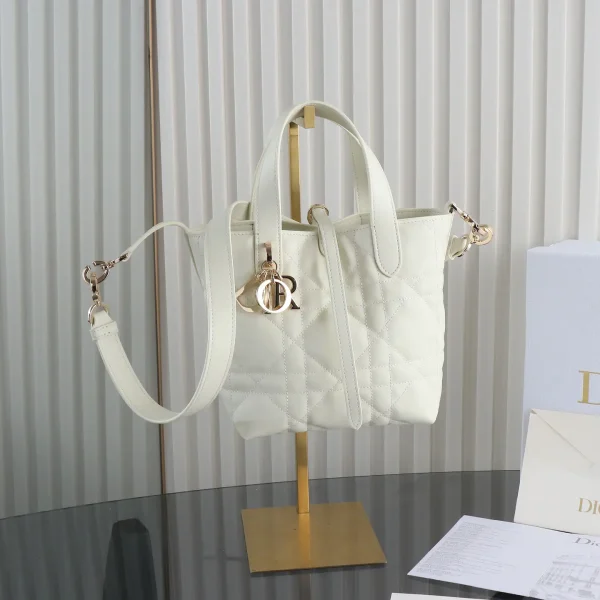 Dior White Quilted Small Vertical Tote Bag image 1