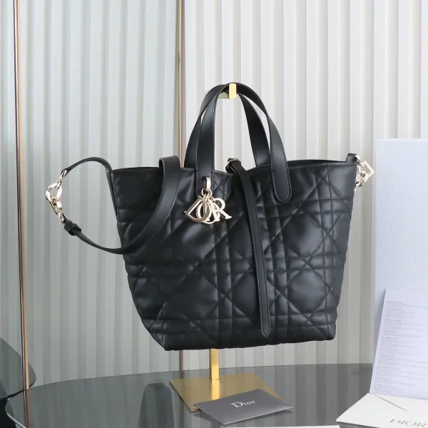 Dior Quilted Black Tote Bag with Shoulder Strap image 1