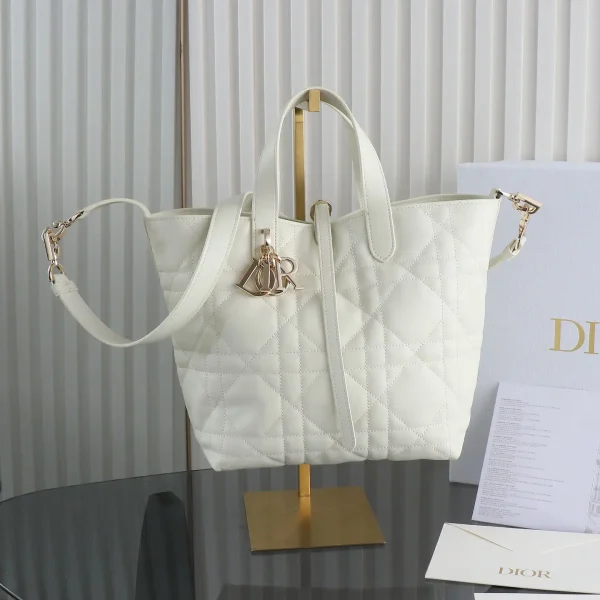 Dior White Quilted Tote Bag with Detachable Strap image 1
