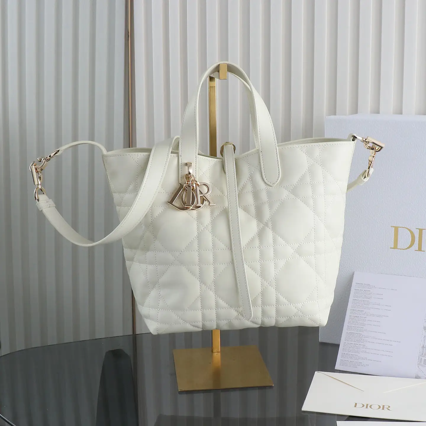 Dior White Quilted Tote Bag with Detachable Strap image 1