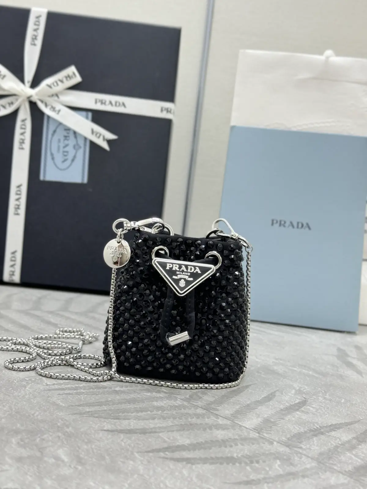 Prada Black Crystal Mini Bucket Bag image 1