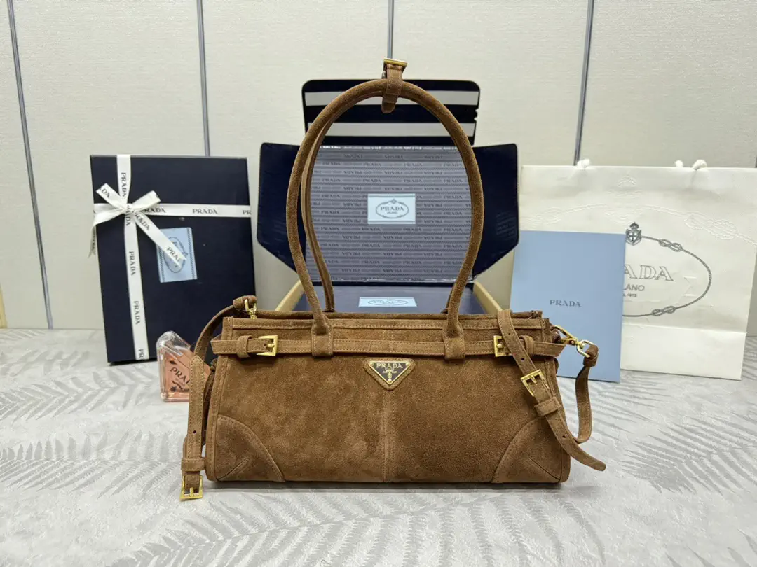 Prada Brown Suede Top Handle Bag image 1
