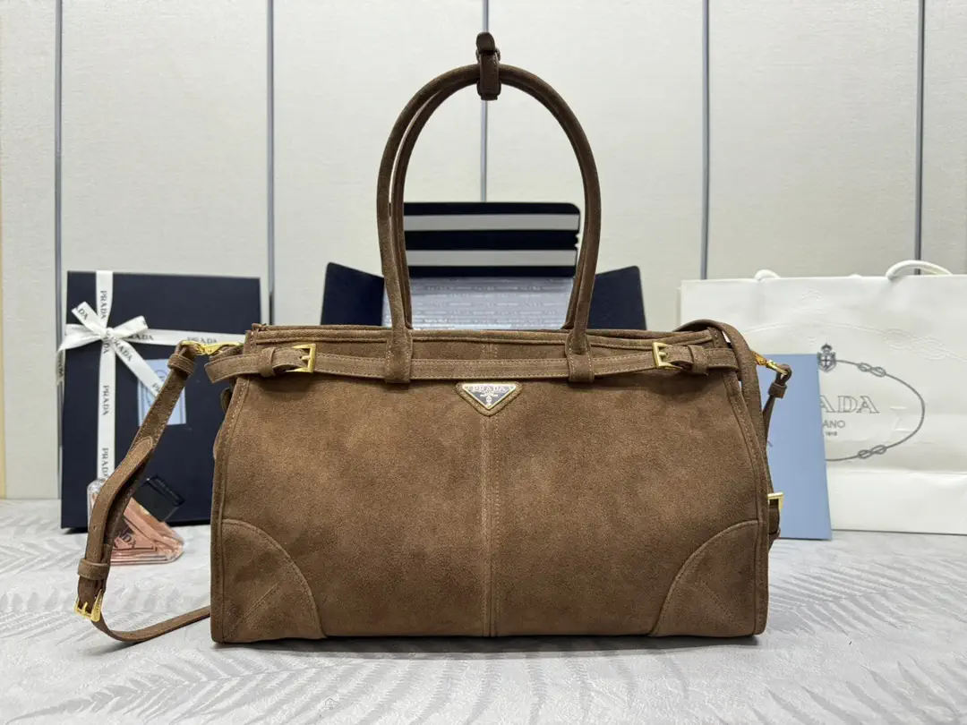 Prada Brown Suede Top Handle Bag image 1