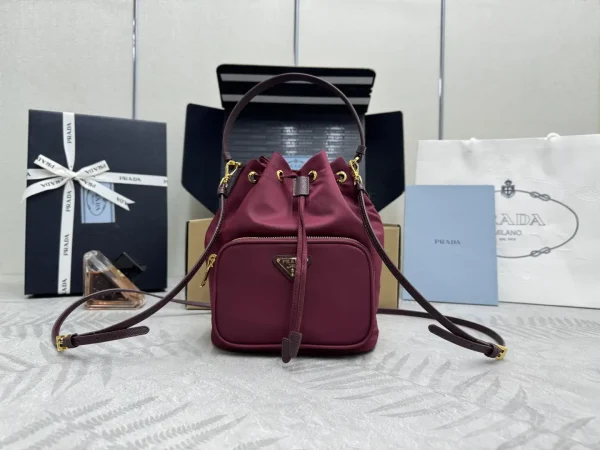 Prada Burgundy Nylon Bucket Bag image 1