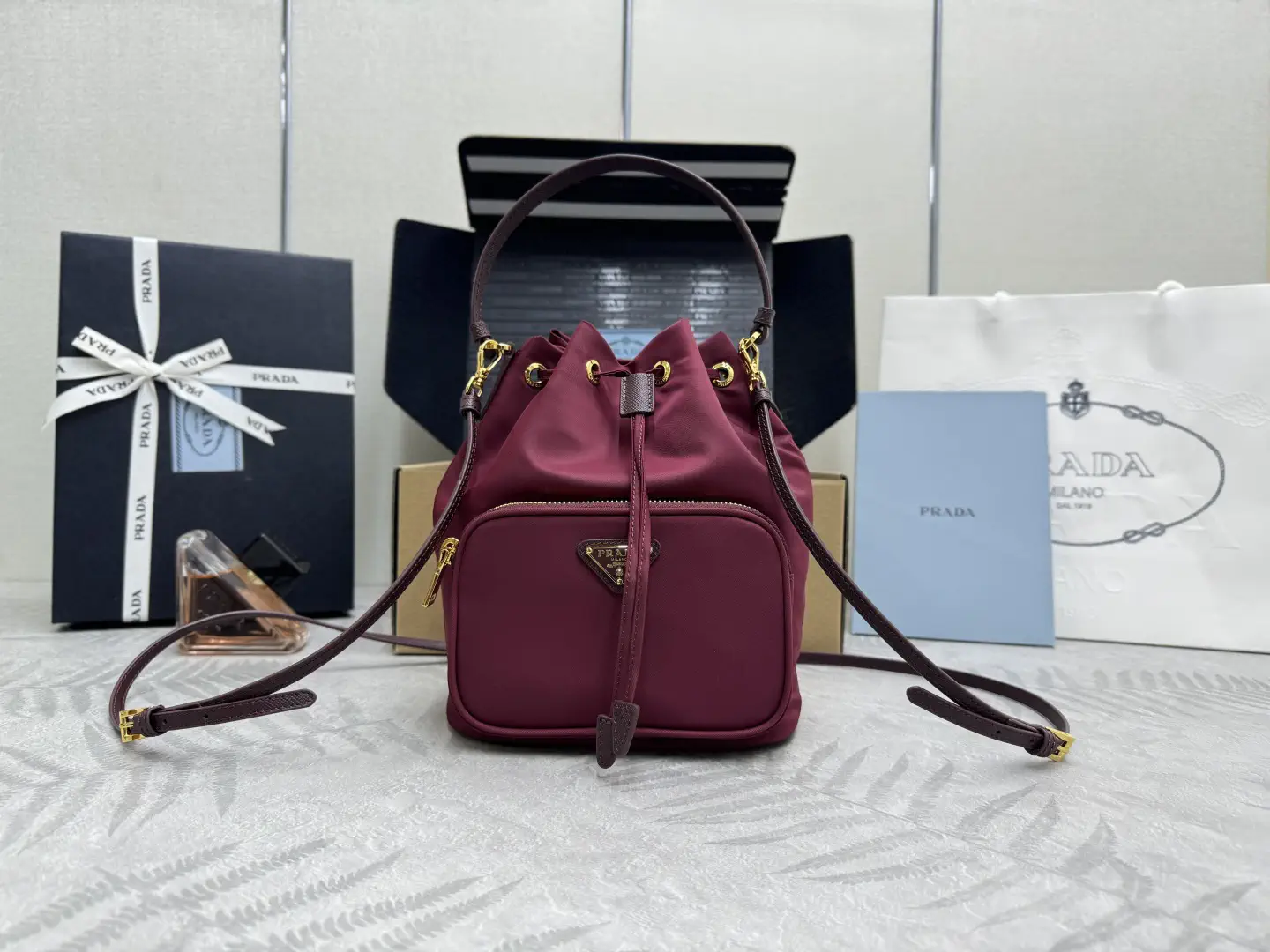 Prada Burgundy Nylon Bucket Bag image 1