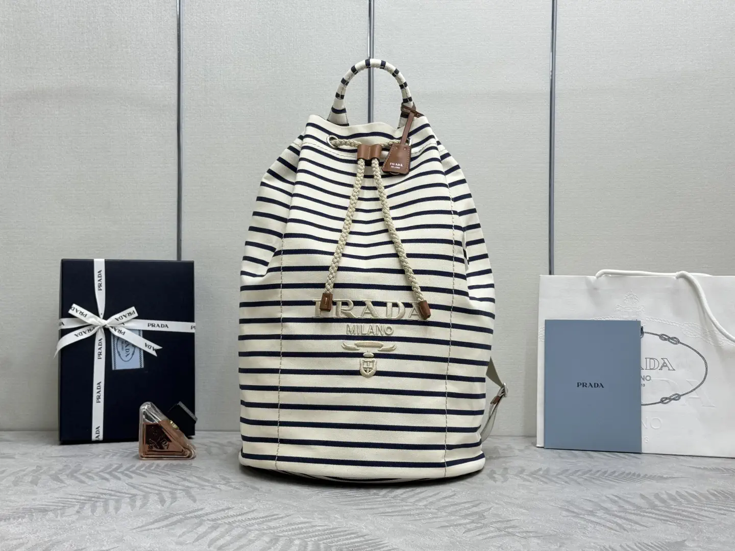 Prada Striped Drawstring Duffle Bag image 1