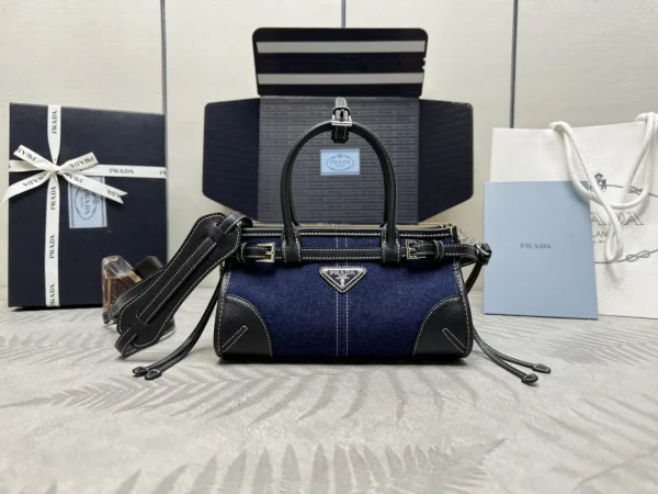 Prada Denim and Leather Mini Top Handle Crossbody Bag image 1