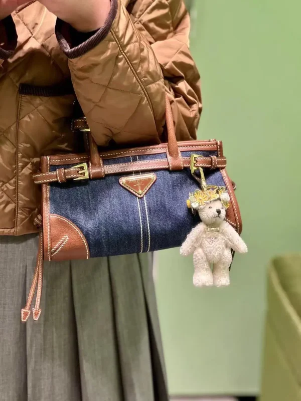 Prada Denim and Leather Trim Top Handle Bag image 1