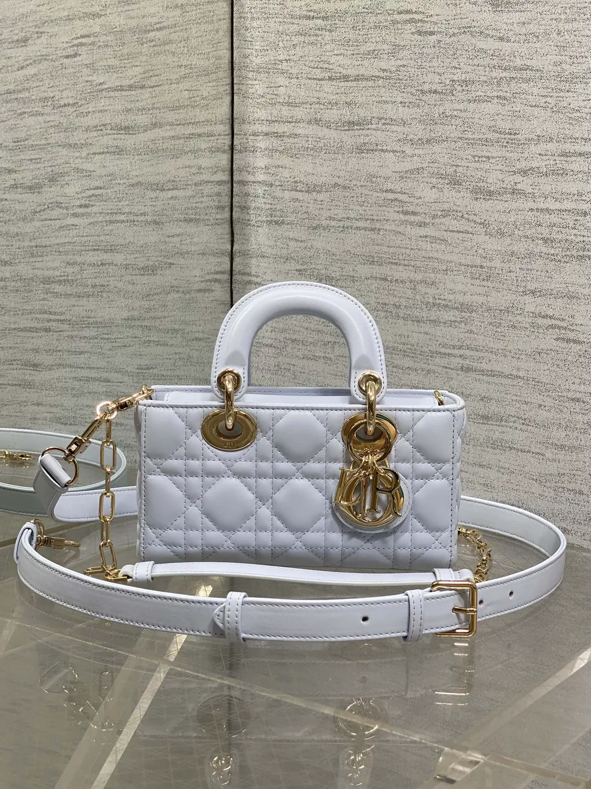 Dior Light Blue Quilted Mini Top Handle Bag image 1