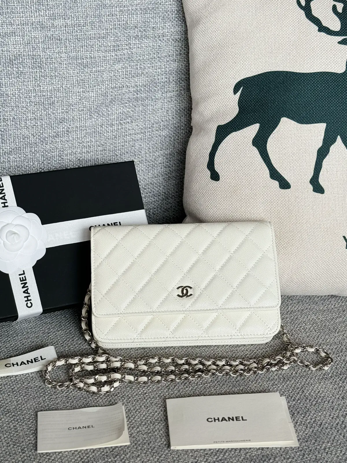 Chanel White Quilted Caviar WOC Crossbody Bag image 1