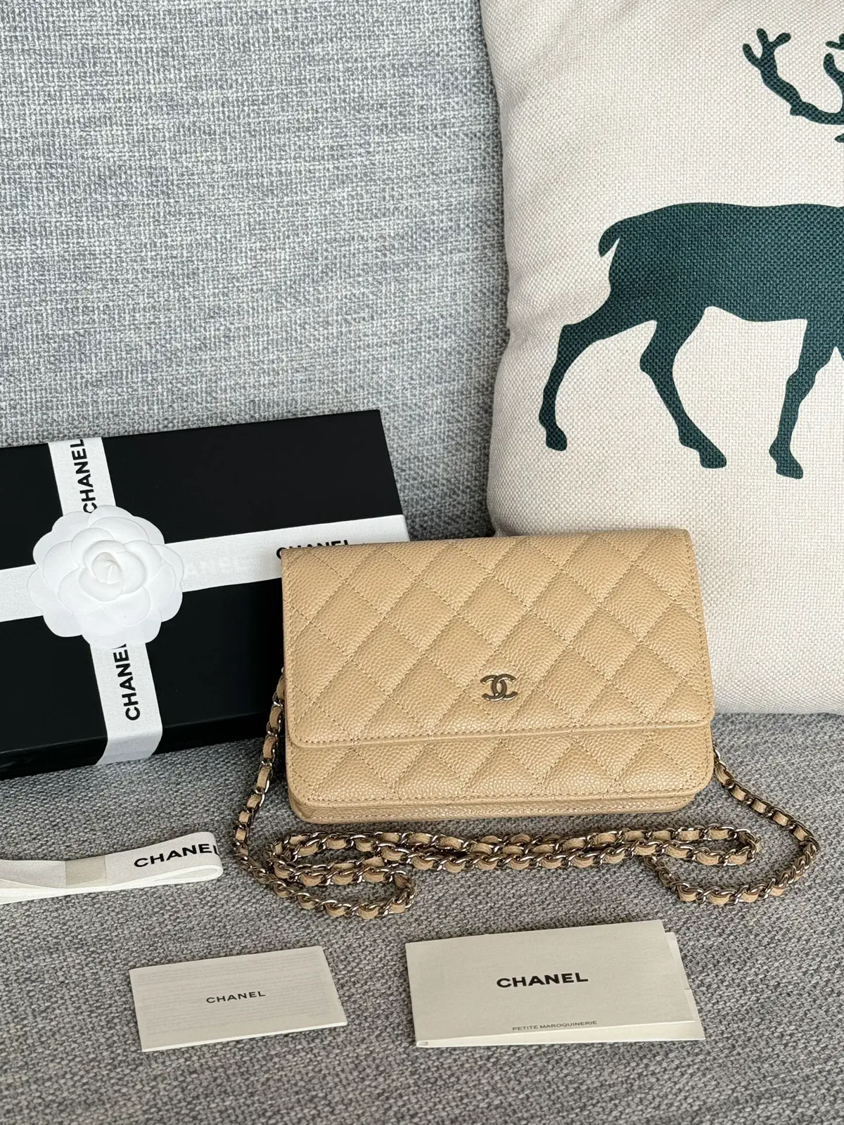 Chanel Beige Quilted Wallet on Chain image 1
