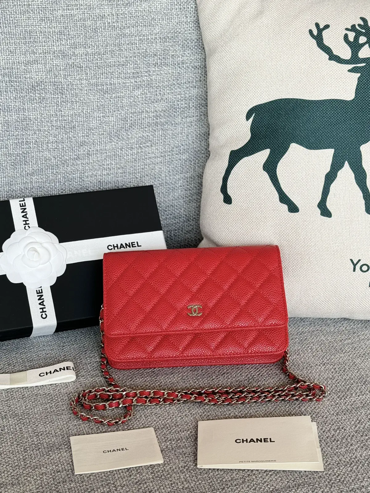 Chanel Red Quilted Wallet on Chain image 1