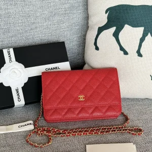 Chanel Red Quilted Wallet on Chain image 1