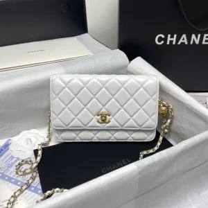Chanel White Quilted Wallet on Chain image 1