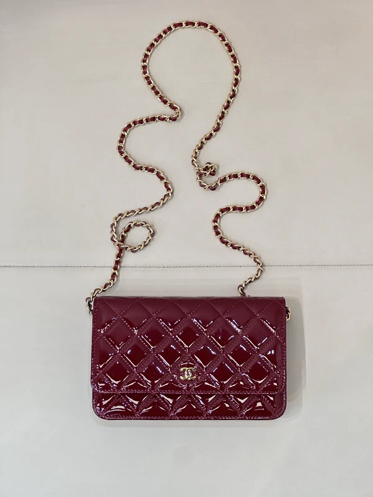 Chanel Burgundy Quilted Patent Crossbody Bag image 1