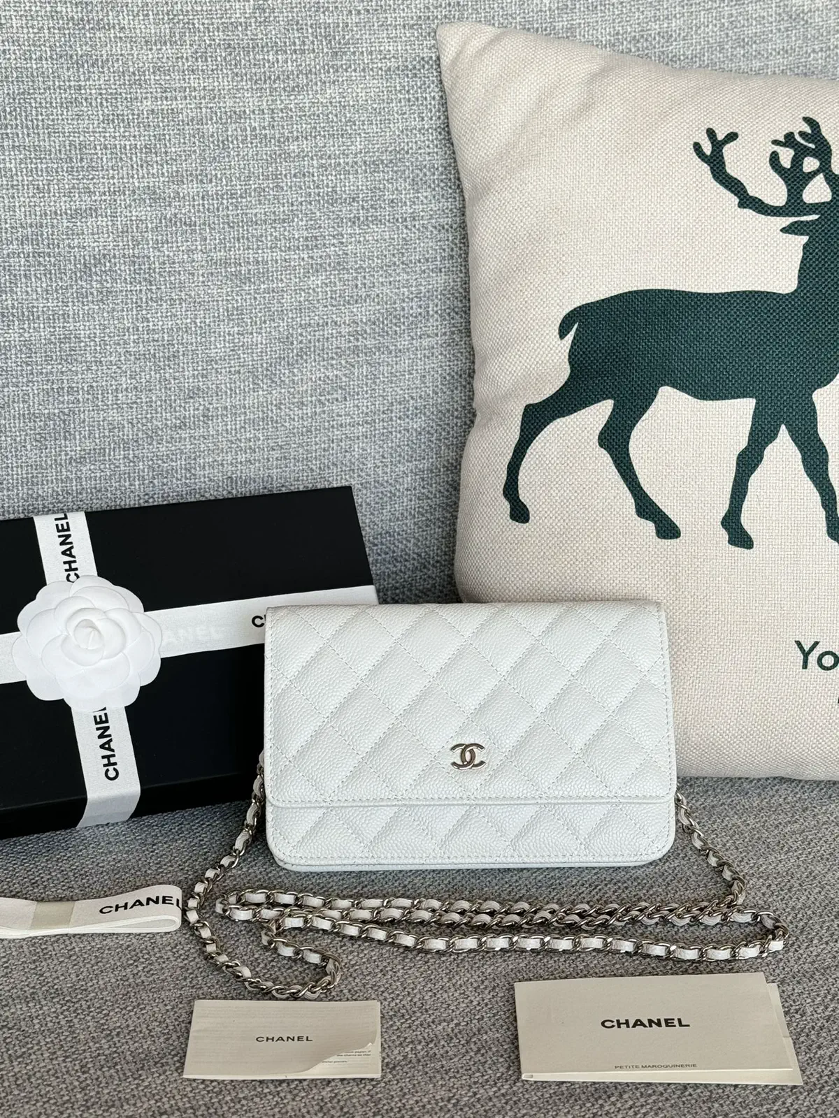 Chanel White Quilted Wallet on Chain image 1