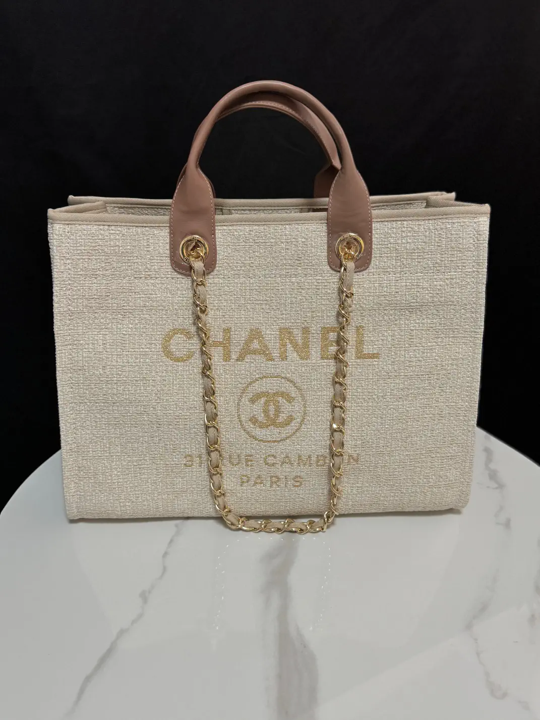 Chanel Beige Tote Bag with Gold Hardware image 1