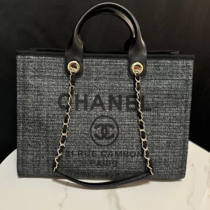 Chanel Dark Grey Tote Bag with Logo Print image 1