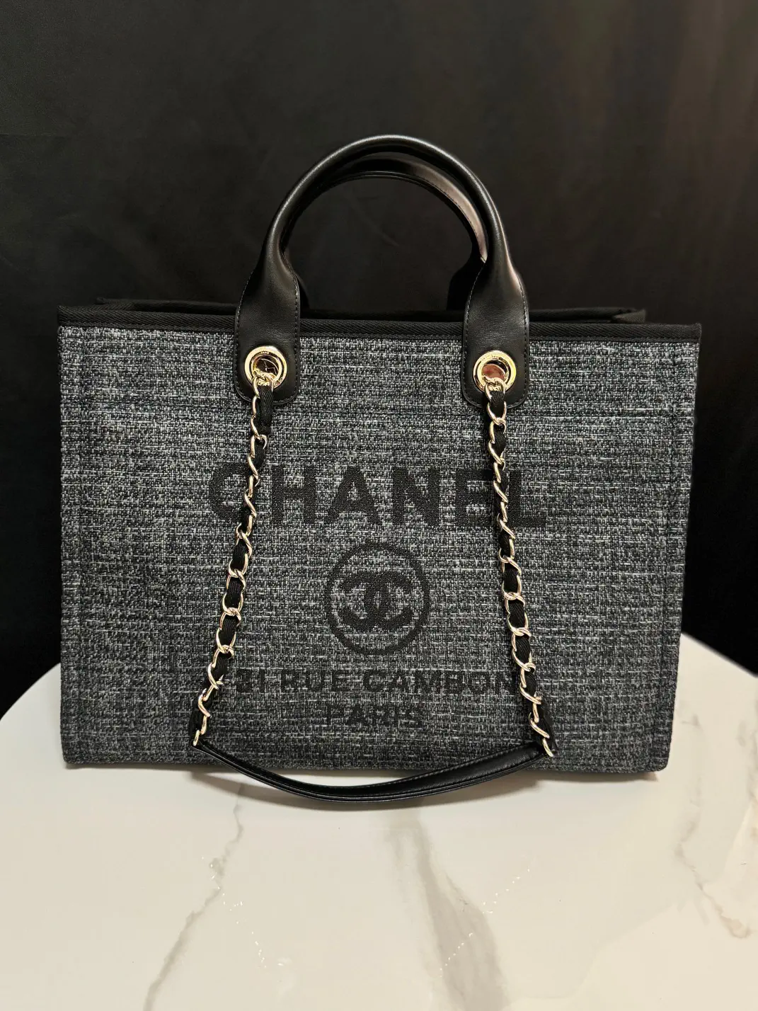 Chanel Dark Grey Tote Bag with Logo Print image 1