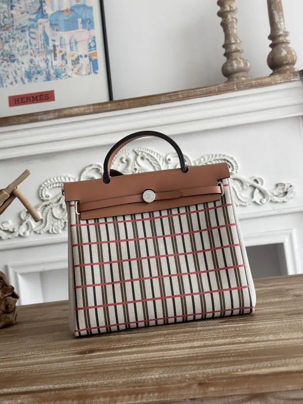 Hermès Striped Canvas Top Handle Bag image 1