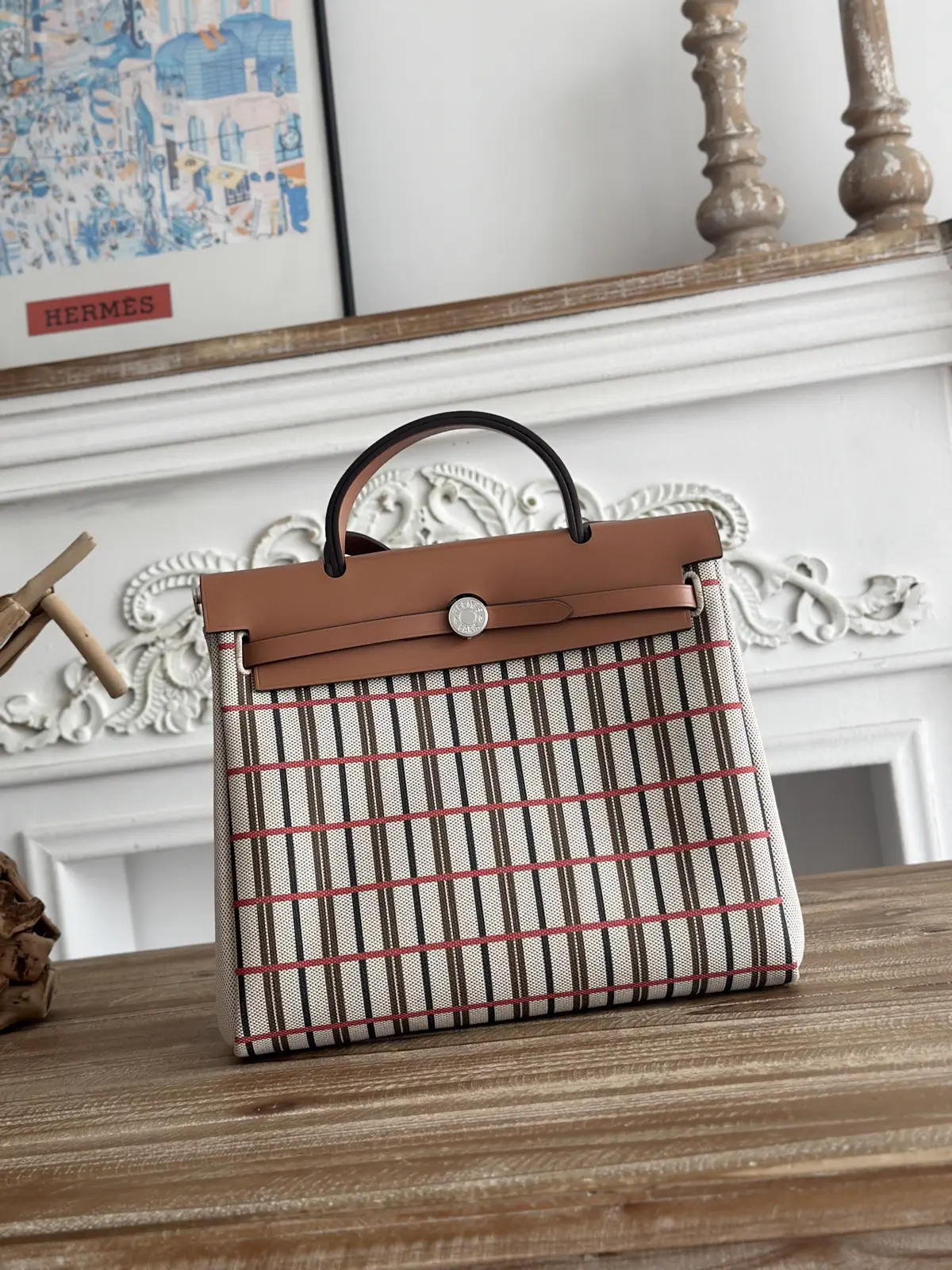 Hermès Striped Canvas Top Handle Bag image 1