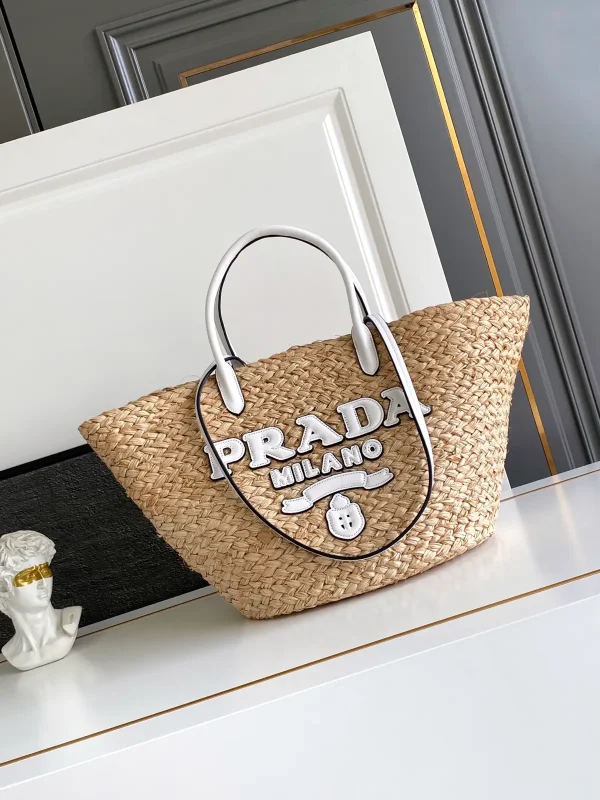 Prada Raffia Tote Bag with Leather Details image 1
