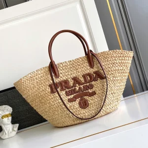 Prada Raffia Tote Bag with Leather Details image 1